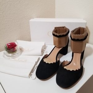 Chloé Lauren Ankle Strap Black Suede Pumps US 6.5